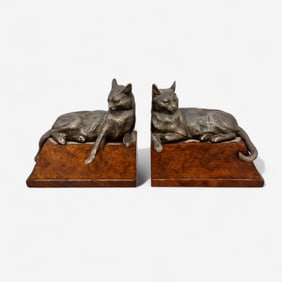 Bronze and Marble Cat Bookends, Louis RIche