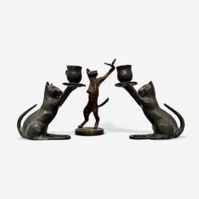 Pair of Egyptian Revival Bronze Cat Sculptures