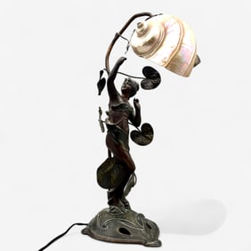 Art Nouveau Bronze Patinated Shell Lamp