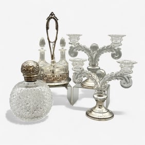 Collection of Etched Glass and Sterling Wrapped Items