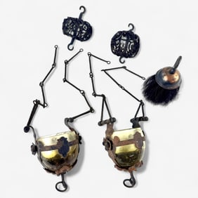 Pair of Glass and Wrought Iron Candle Holders