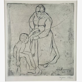 "Grandmere et Enfant" Etching by Suzanne Valadon