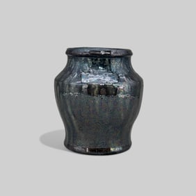 Heavy Pewabic Pottery vase, blue-purple luster glaze