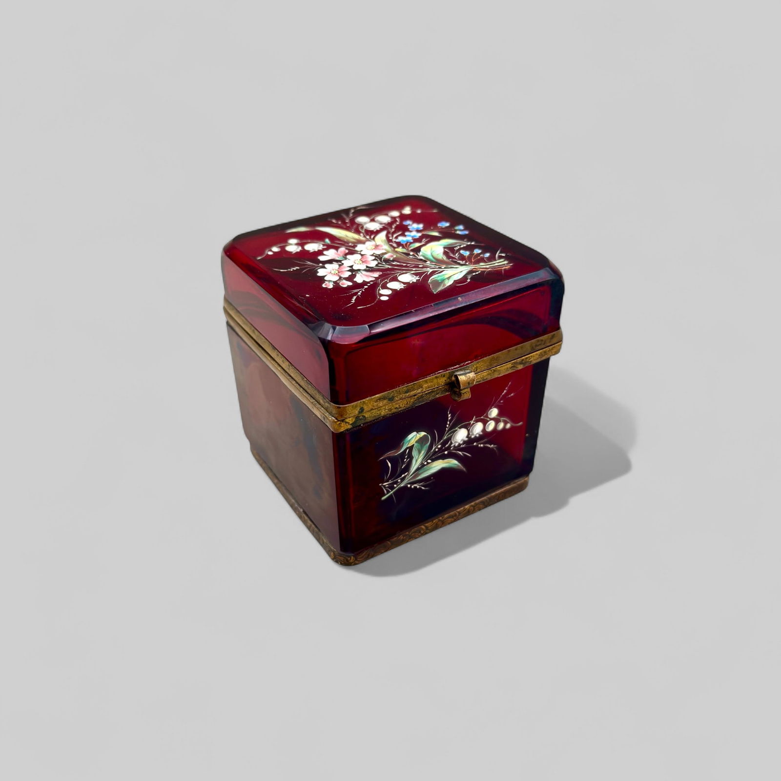 Victorian Bohemian Ruby Enamel Glass Box (1 of 4)