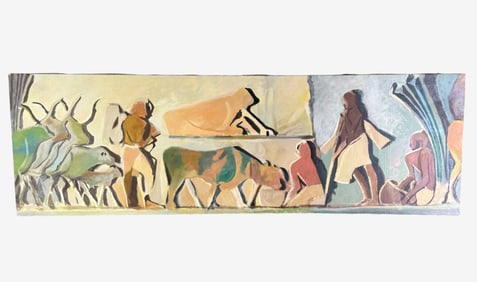 Men with Animals Oil by Omar Noble, 1981