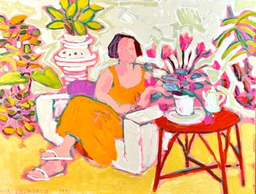 "In the Greenhouse" Oil by Shir Shvadron, 1991