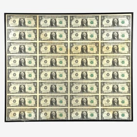 Uncut Sheet of U.S. One Dollar ($) Bills