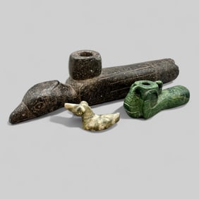 Three Carved Stone Artifacts, Two Pipes