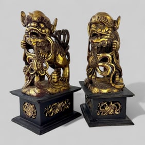 Pair of Chinese Giltwood Carved Beasts