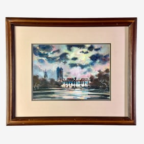 "Moon on Savannah River" Gouache Painting