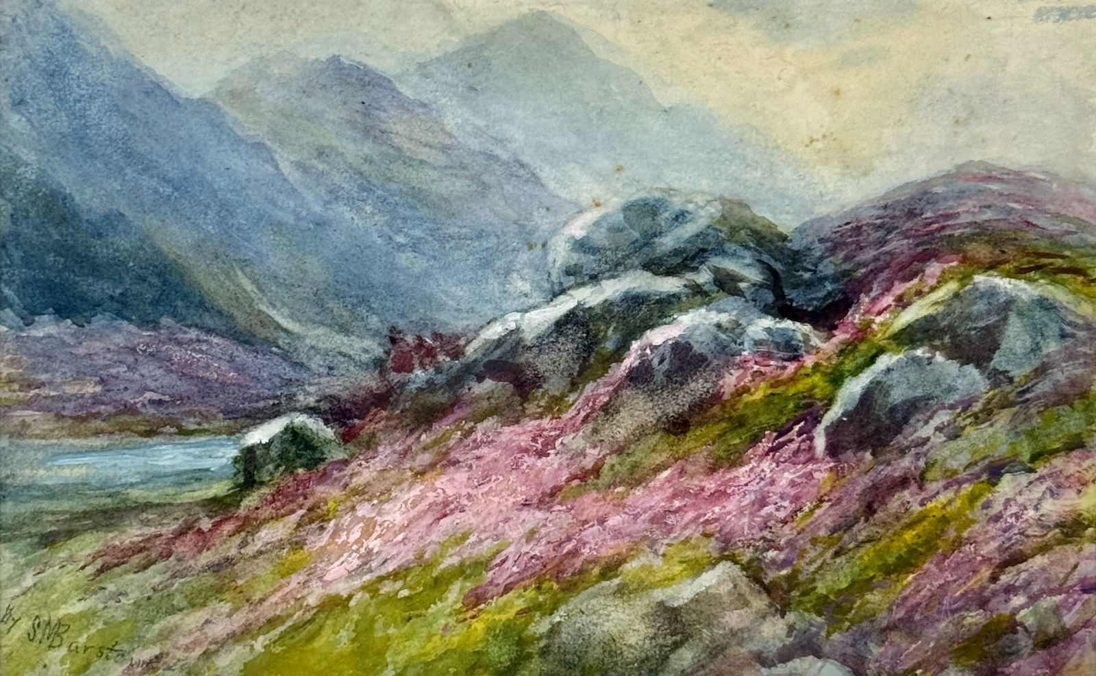 Landscape by Sarah Barstow: Sarah Barstow (American, act. 1858-1891). Watercolor on paper, signed l.r. 6.5" x 10.5" (sight), 15" x 18" (framed).