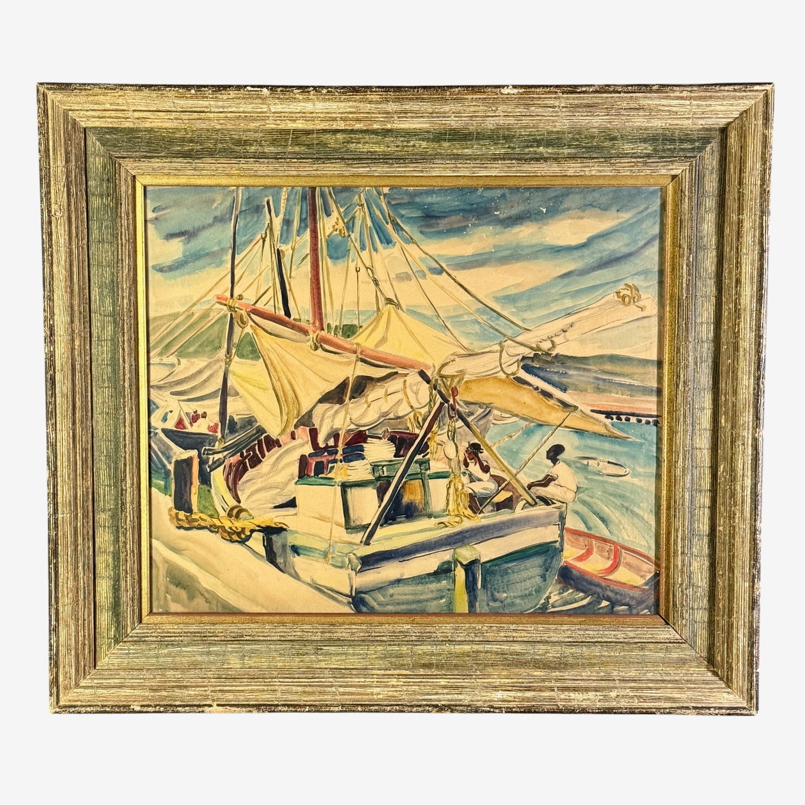 Carolyn Gertrude Bradley (1898-1954): Untitled, Sailboat, watercolor on paper. Carolyn Bradley studied art at Herron and improbably then taught stenography at Manuel High School for a number of years. She applied for and was hired by Ohio