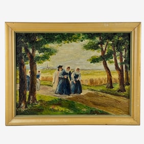 Oil on Canvas Landscape with Procession