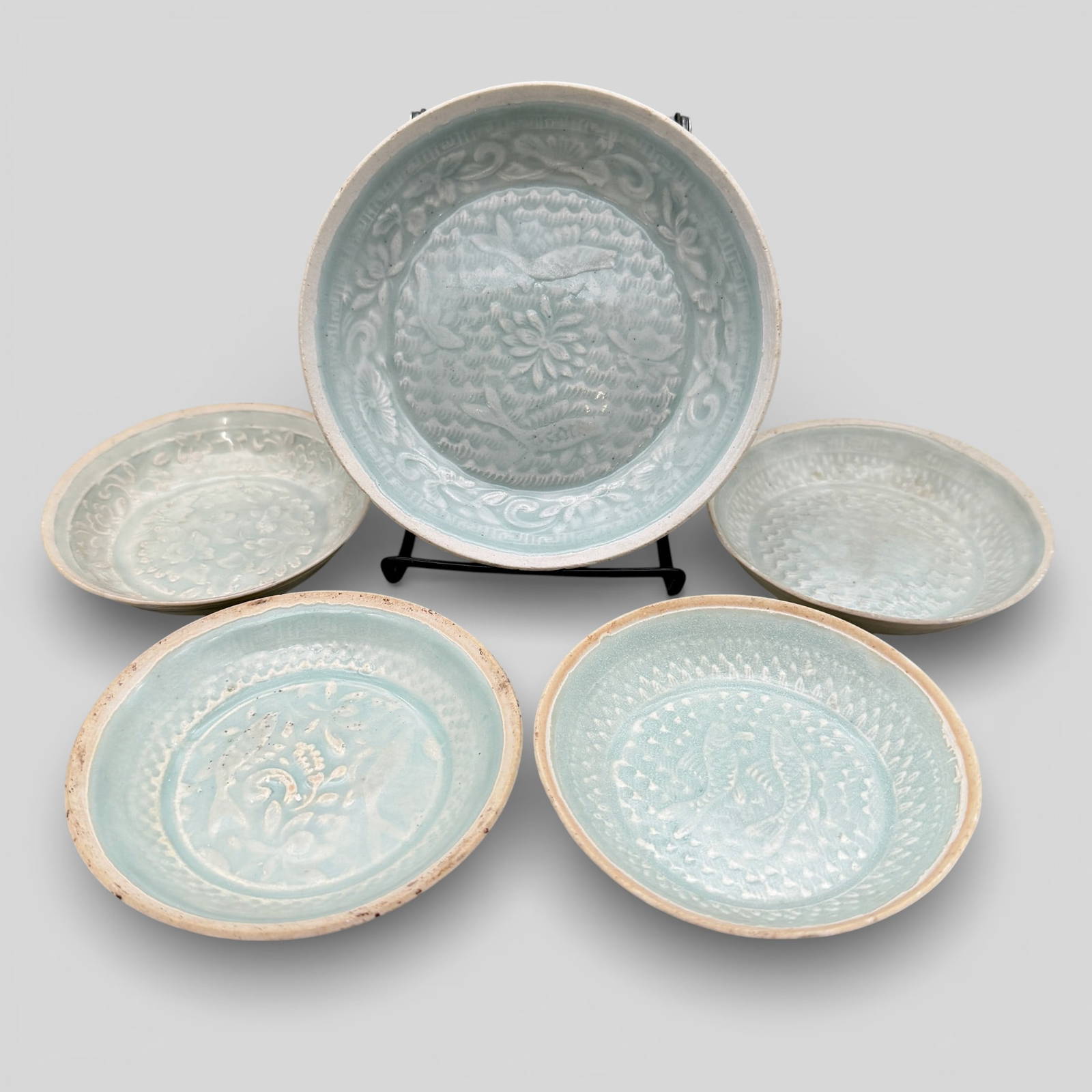 Five Small Carved Qingbai Bowls