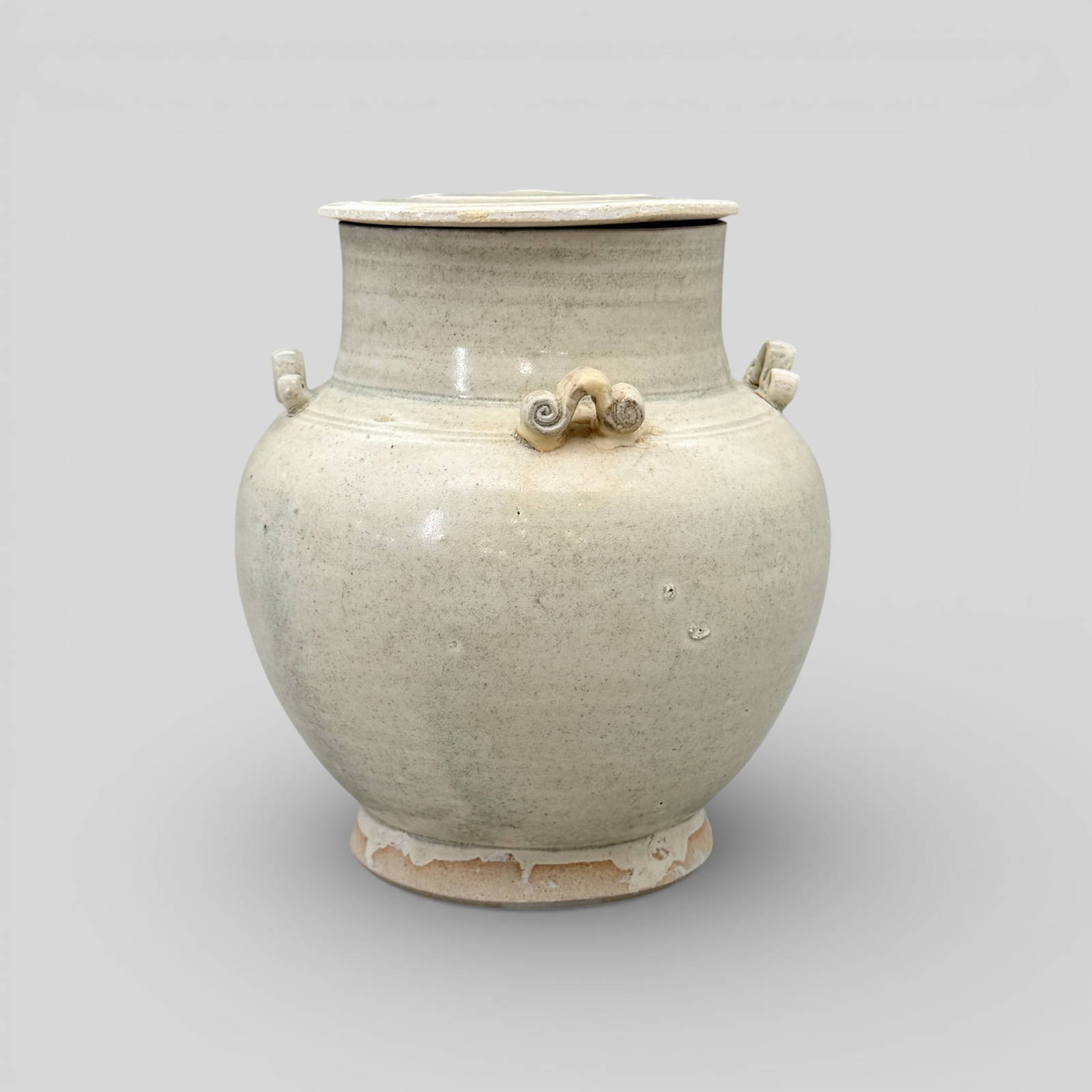 Four-Handled Lidded Celadon Jar