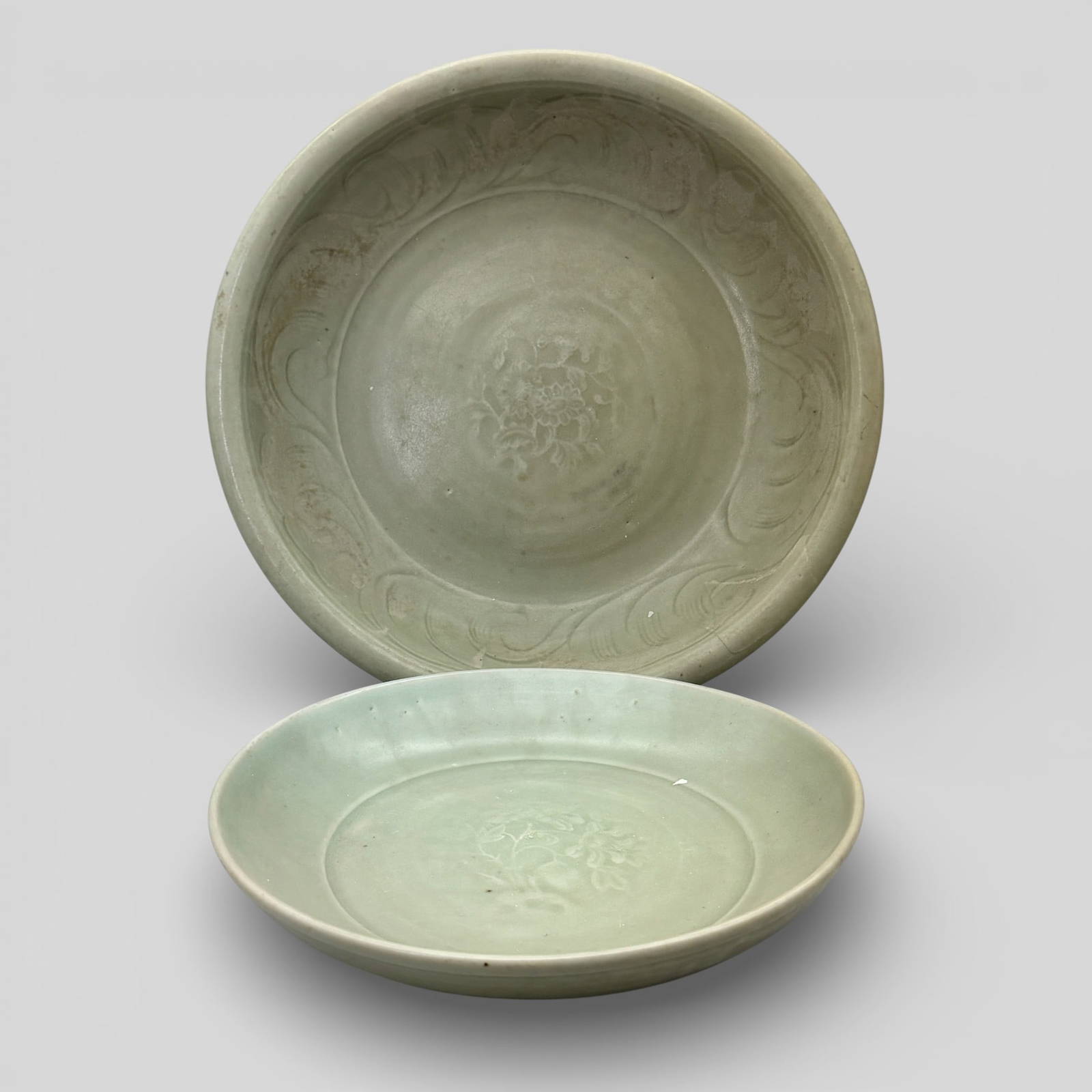 Longquan Celadon Charger and Shallow Bowl