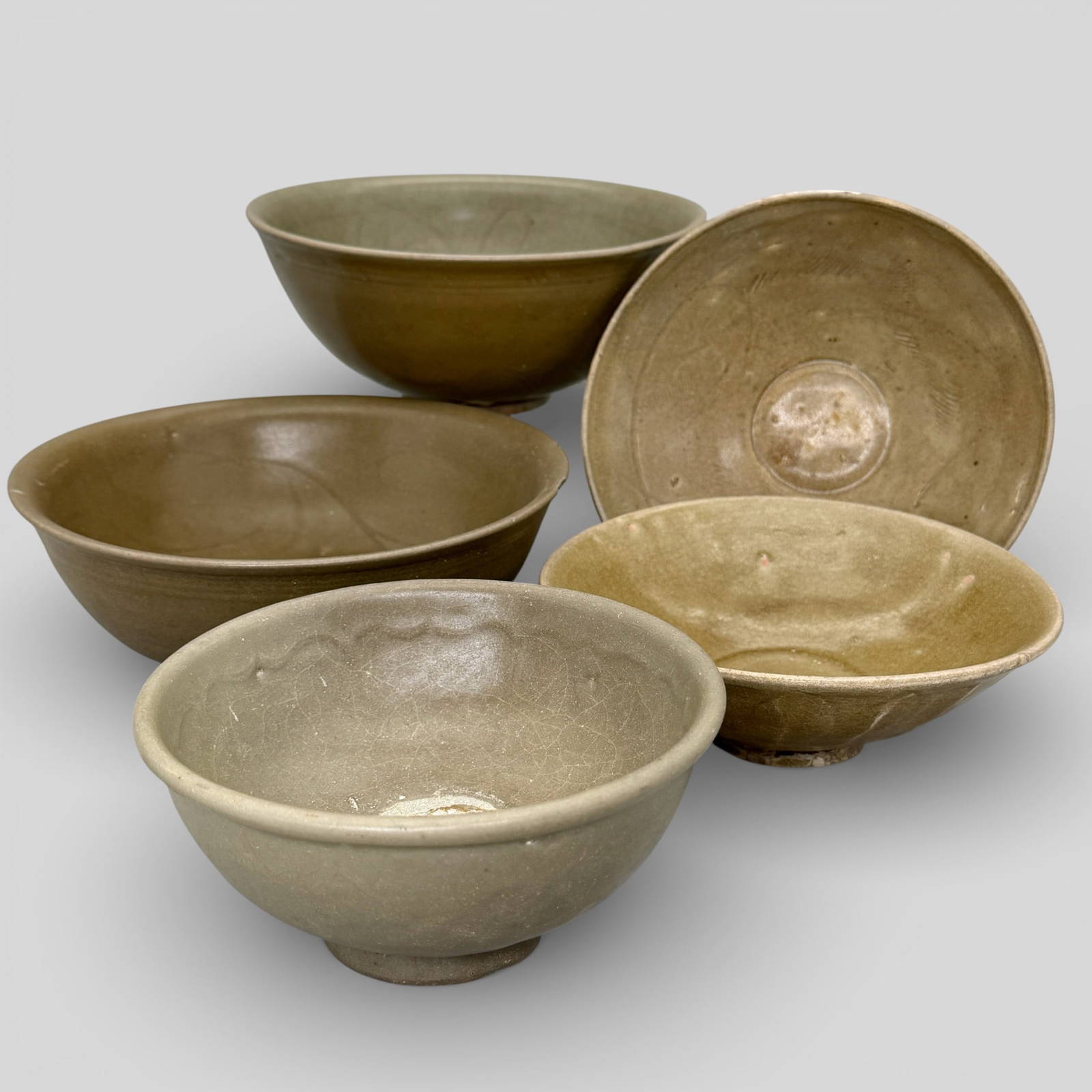 Five Longquan Celadon Bowls