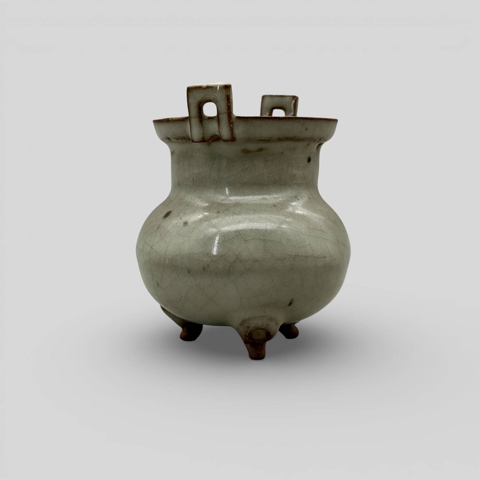 Longquan Celadon Tripod Vase with Handles
