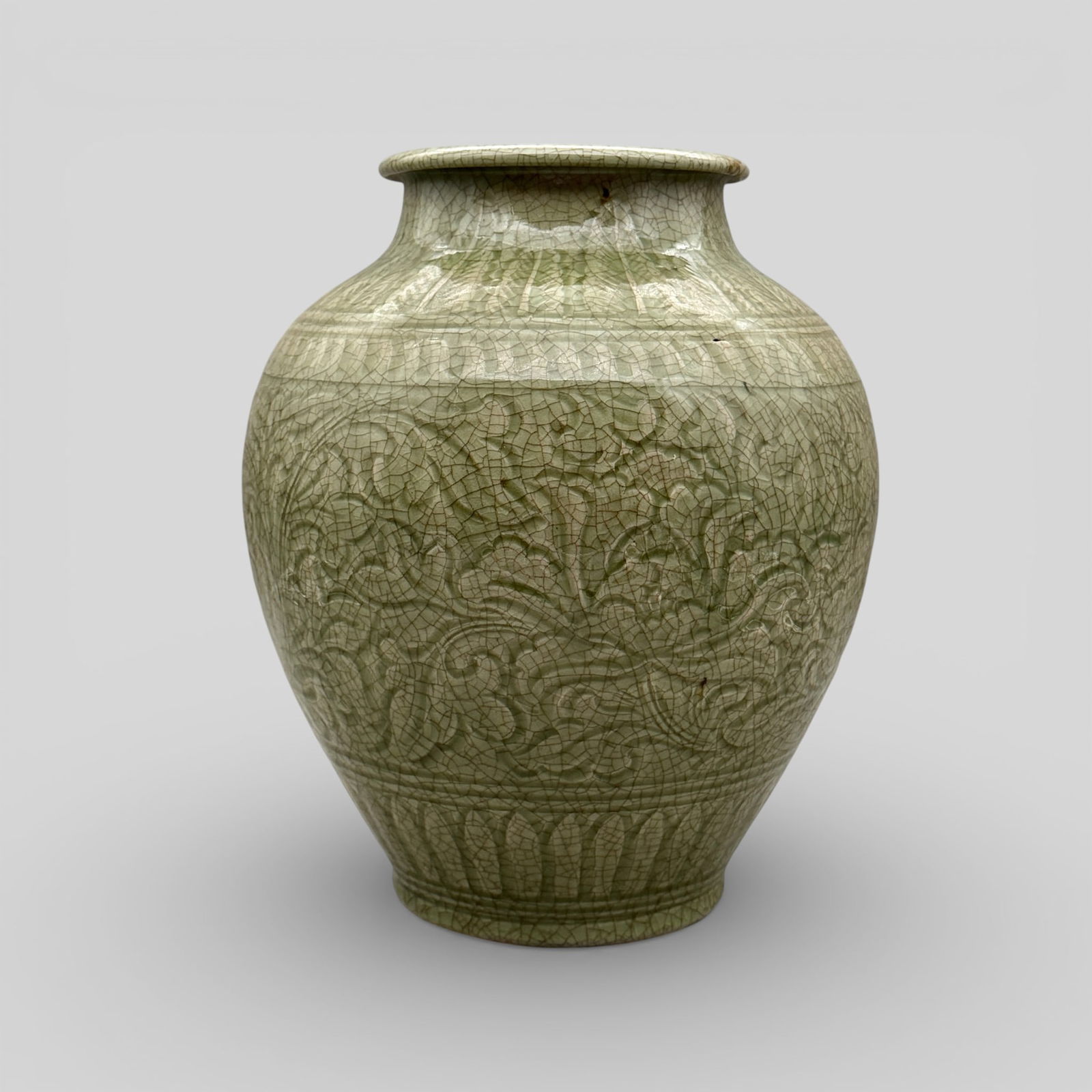 Large Longquan Celadon Carved Jar (1 of 9)