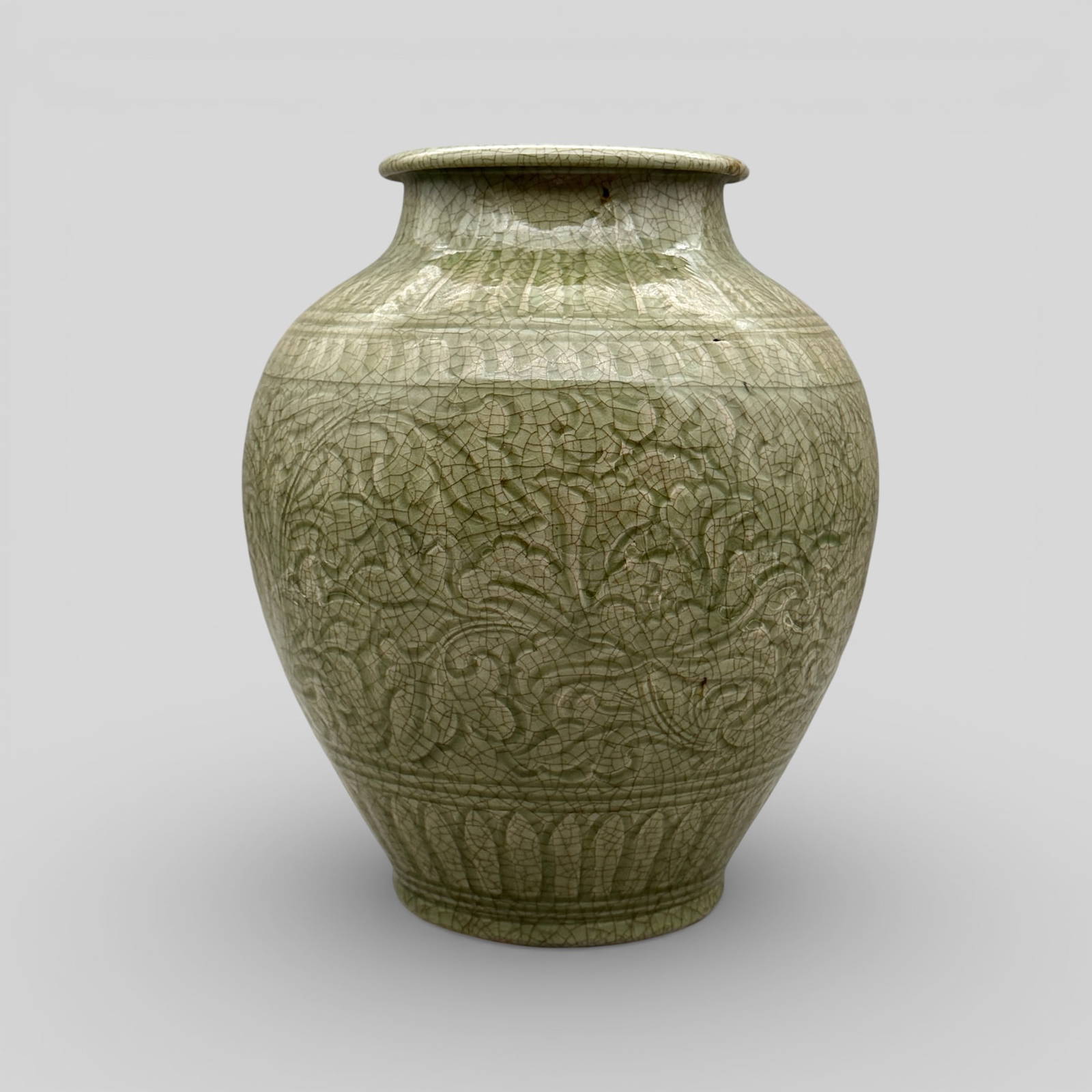 Large Longquan Celadon Carved Jar