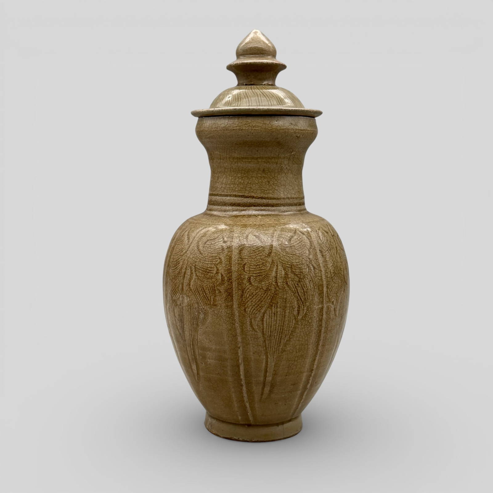 Longquan Celadon Carved Lidded Vase