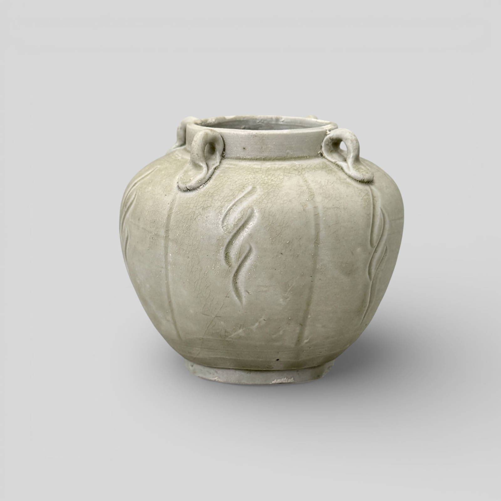 Carved Yue Ware Four-Handled Jar