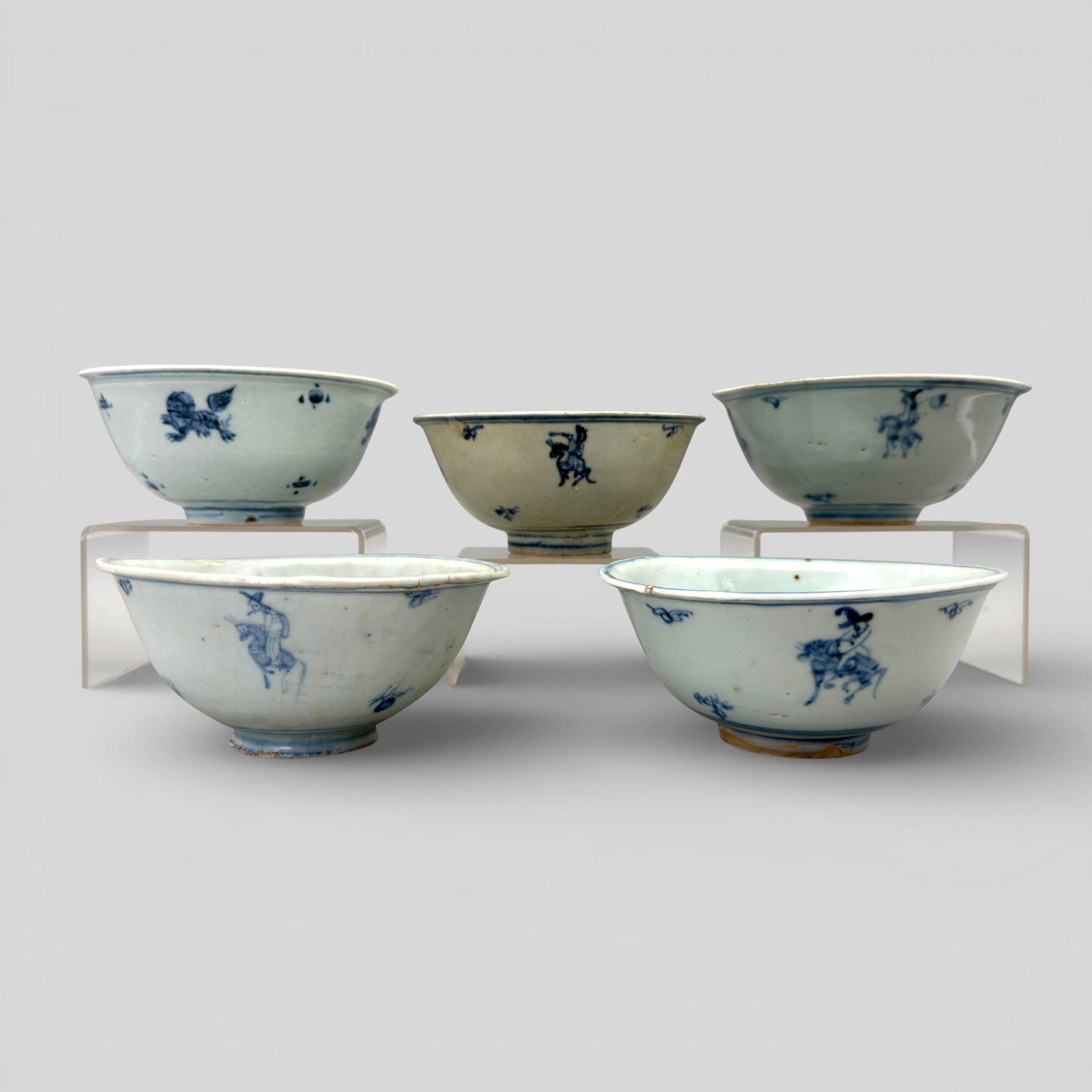 Five Ming Dynasty Bowls with Horseback Figures (1 of 8)