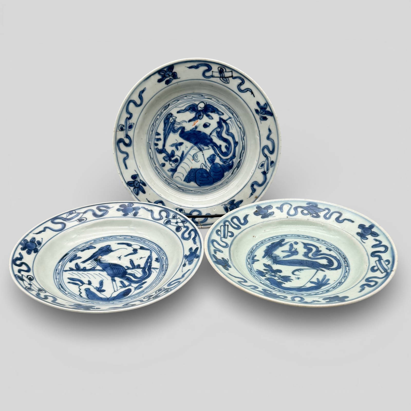 Three Ming Blue and White Dishes