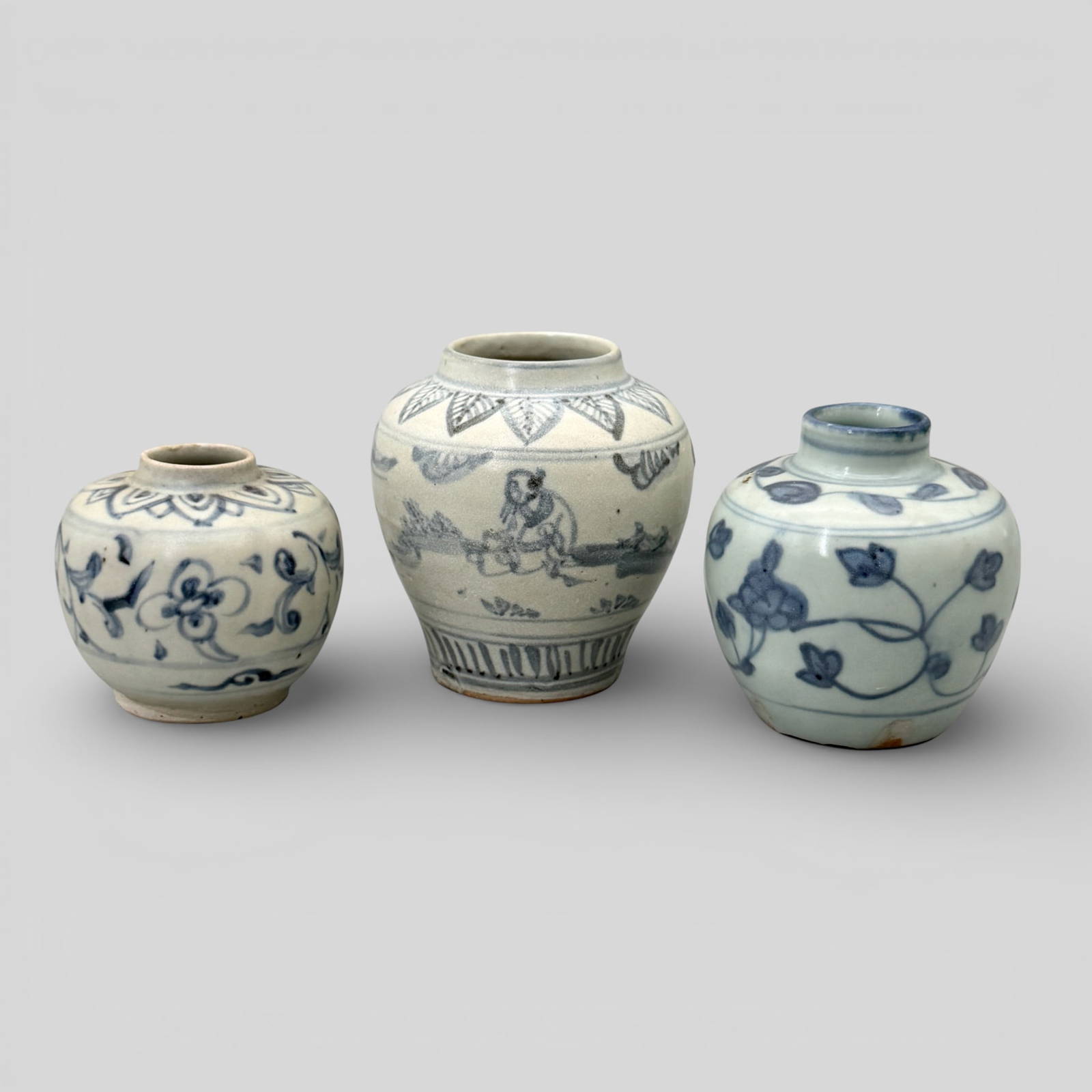 Three Ming Dynasty Blue and White Jars