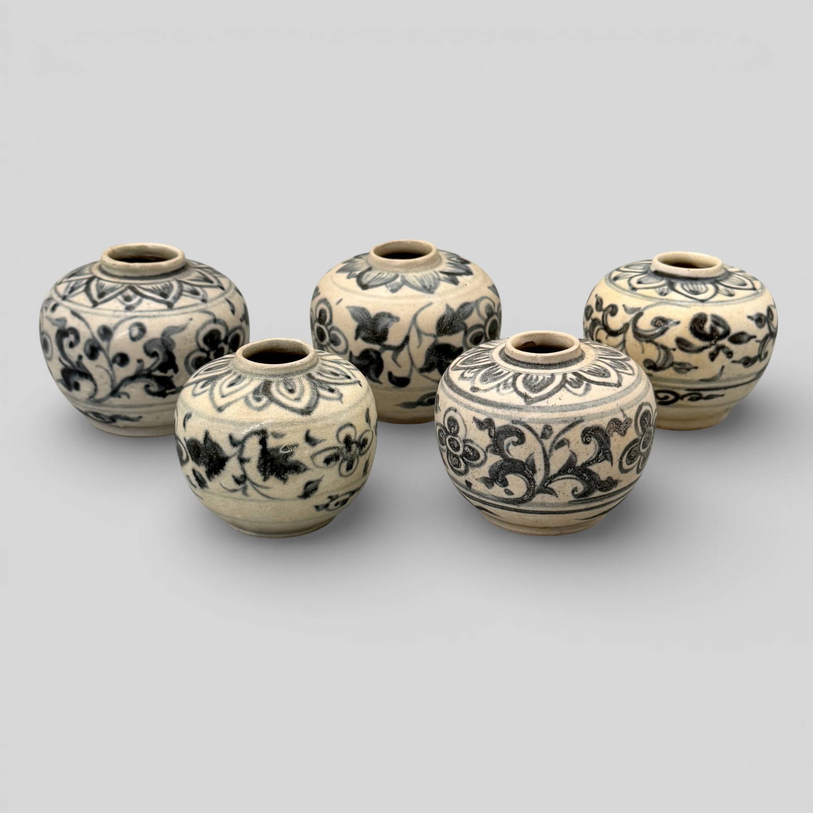 Five Ming Blue and White Jars