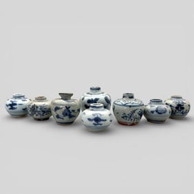 Eight Ming Period Blue and White Jars