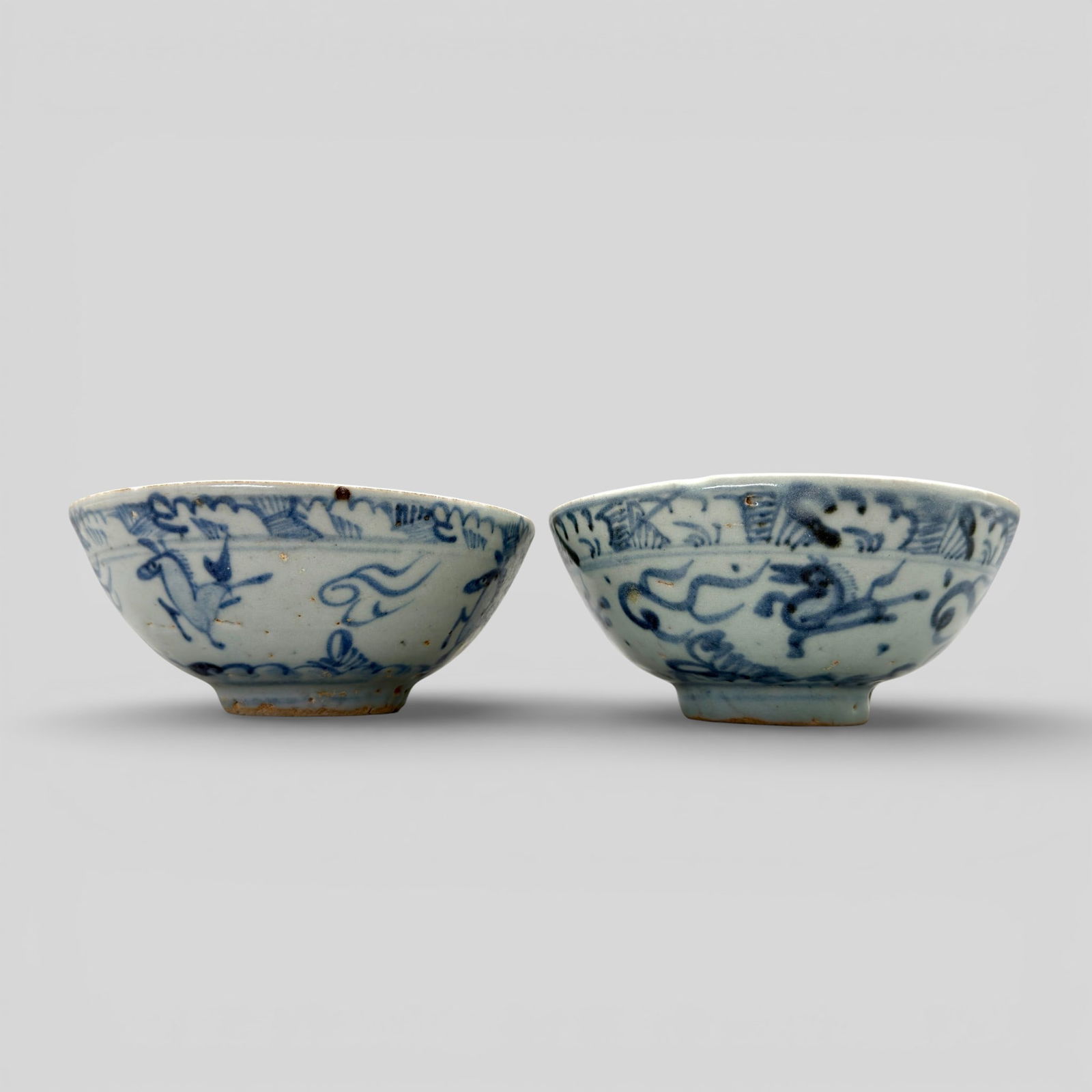Pair of Ming Blue and White Bowls with Horses (1 of 9)