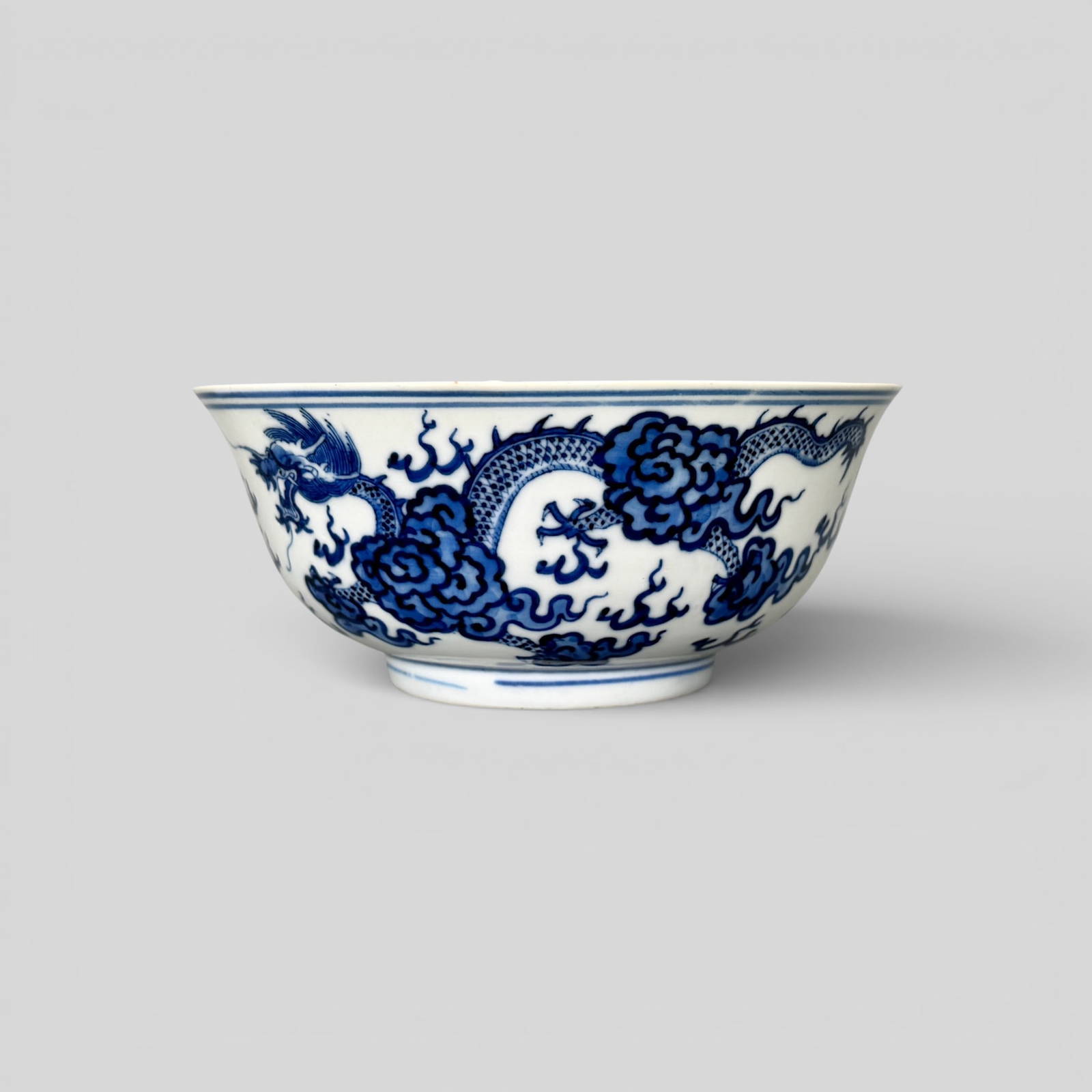 Blue/White Porcelain Dragon Bowl Marked Ruoshen
