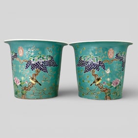 A Pair of Chinese Turquoise Ground Jardinieres