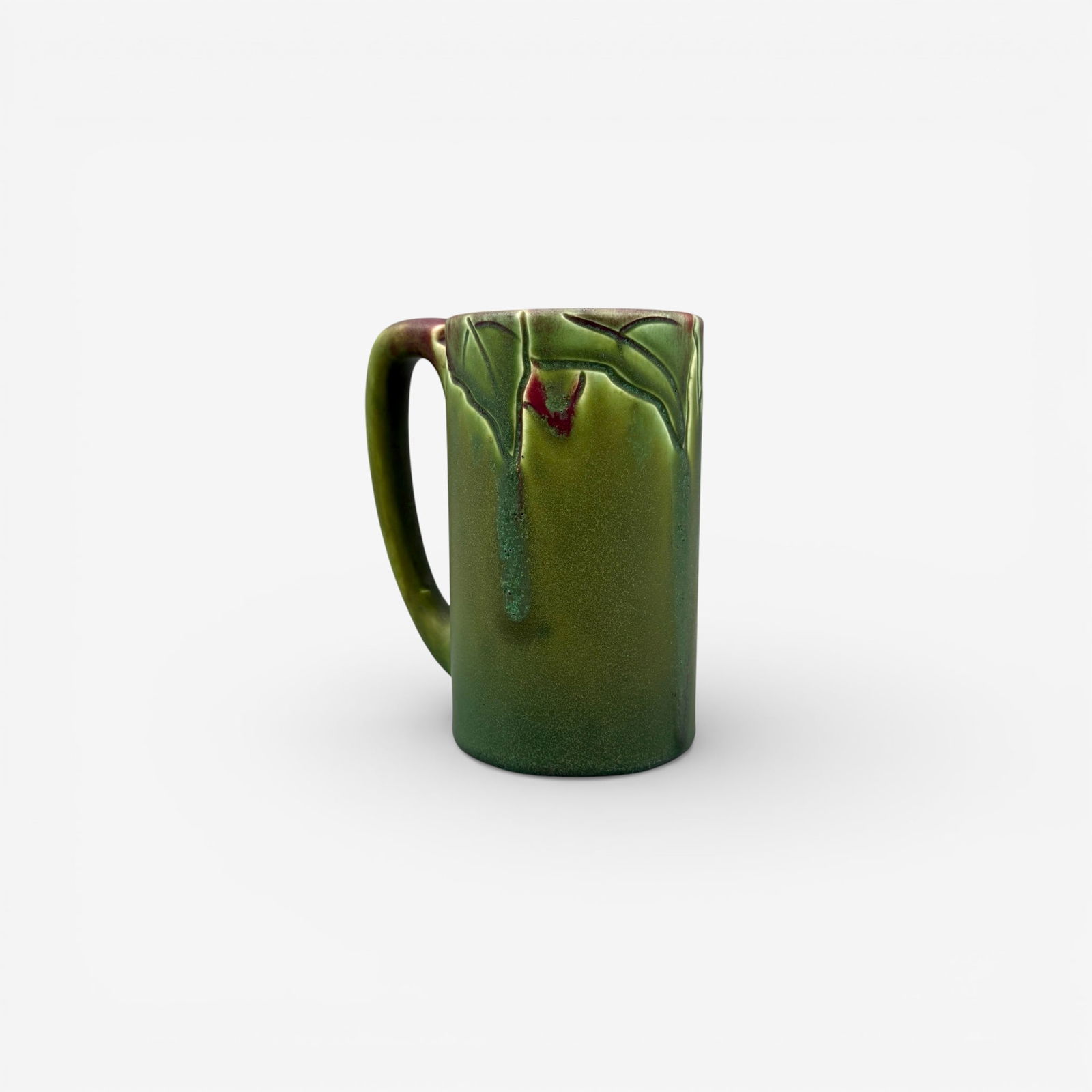 incised Mat glaze mug, cherries, Coyne, 1905 (1 of 5)