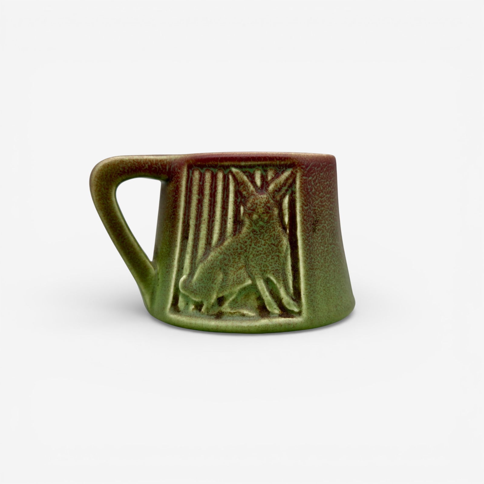 Rookwood "Rabbit:' mug, rose over green mat, 1914 (1 of 4)