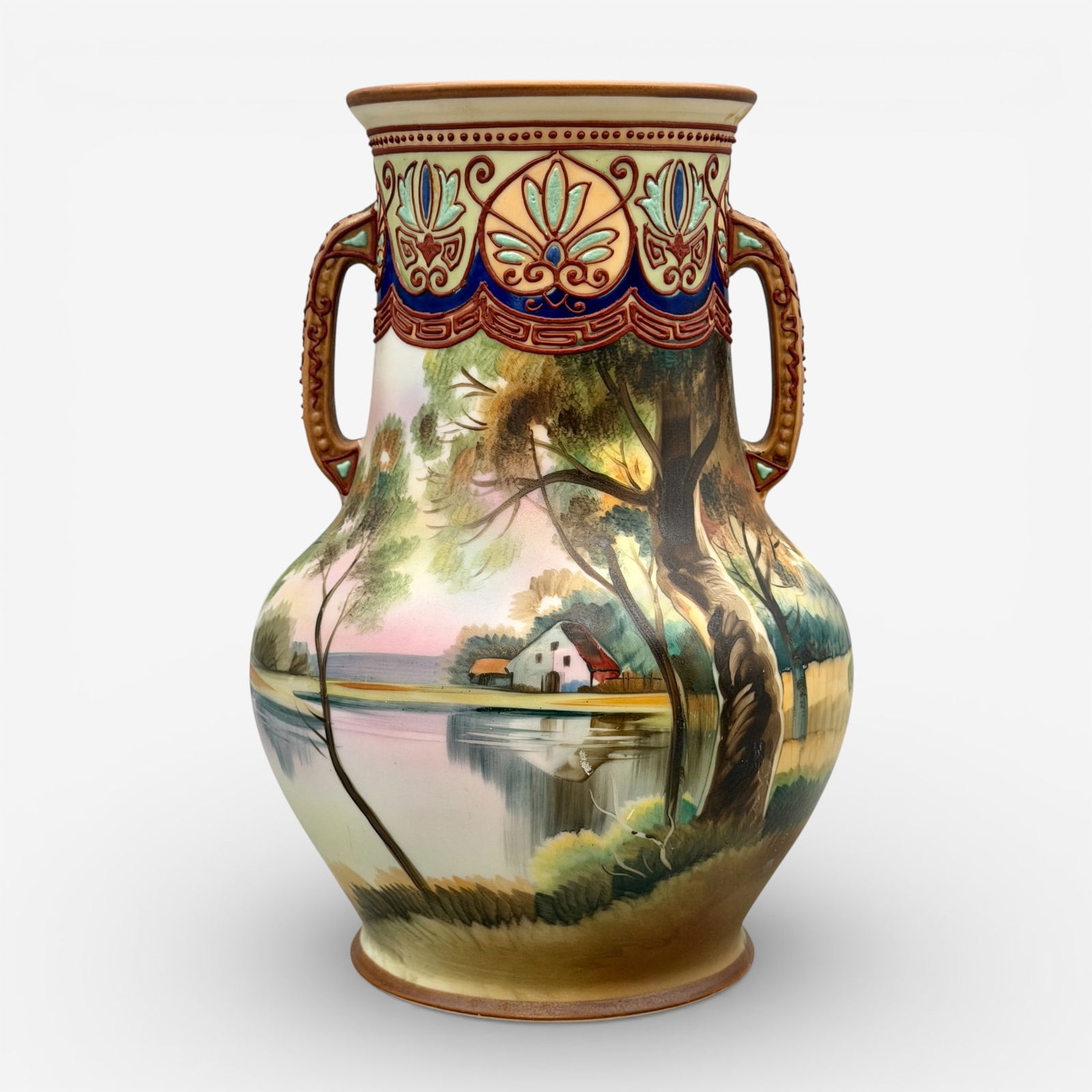Hand Painted Nippon scenic vase, 2 handles (1 of 12)