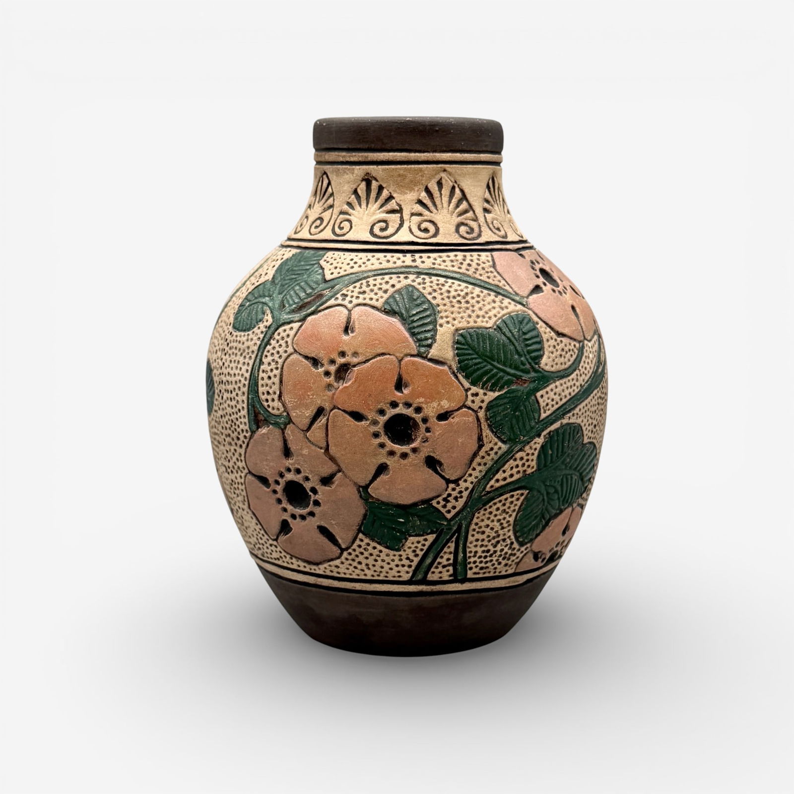 Uncommon Weller decorated Burntwood vase (1 of 7)