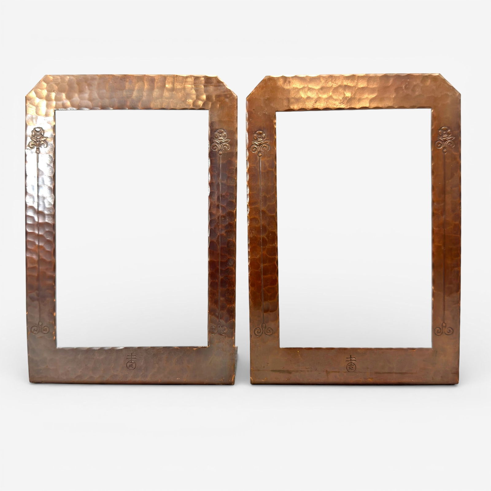 Roycroft hammered open face bookends, Signed (1 of 4)