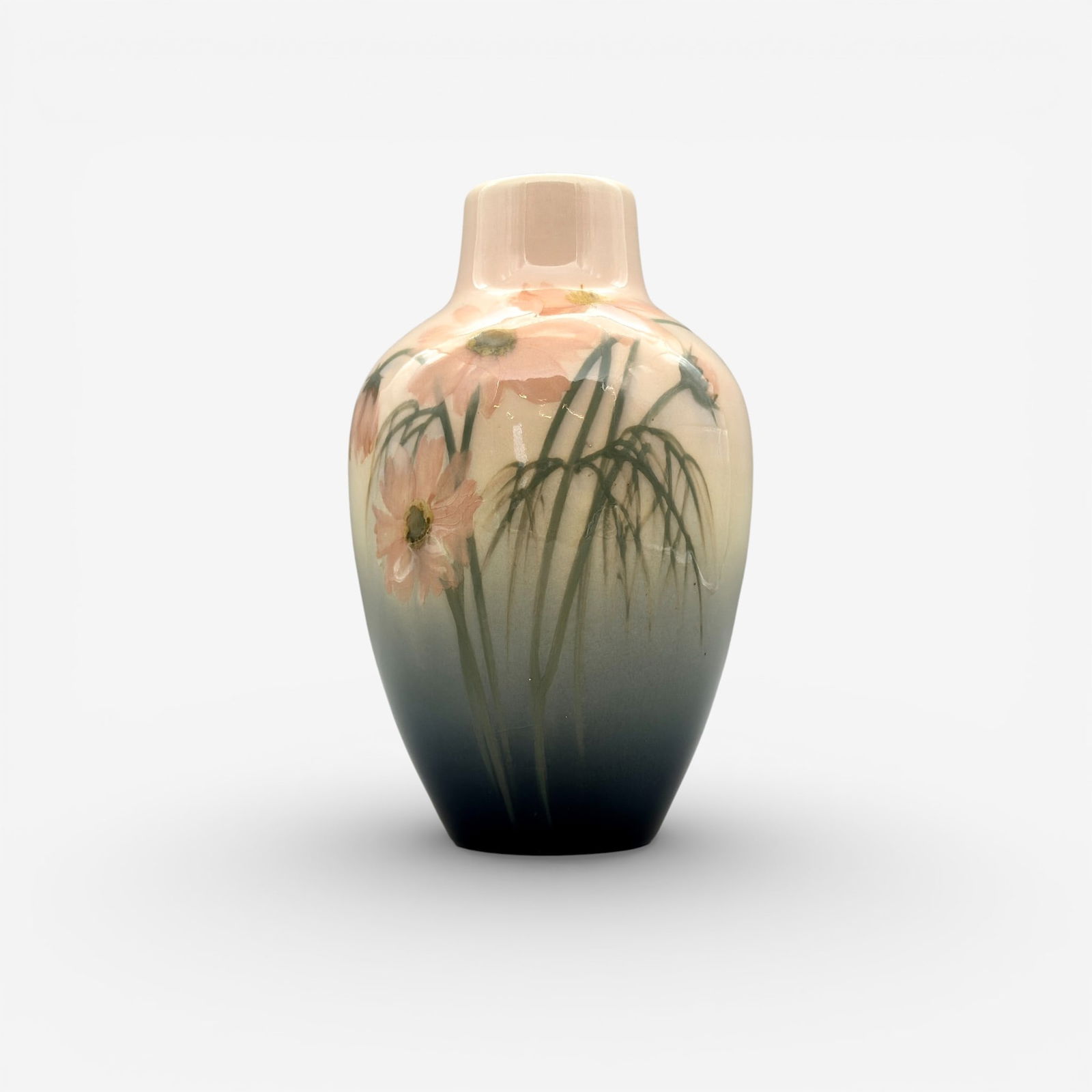 Rookwood Iris glaze vase, pink daisies, Sax, 1906 (1 of 4)