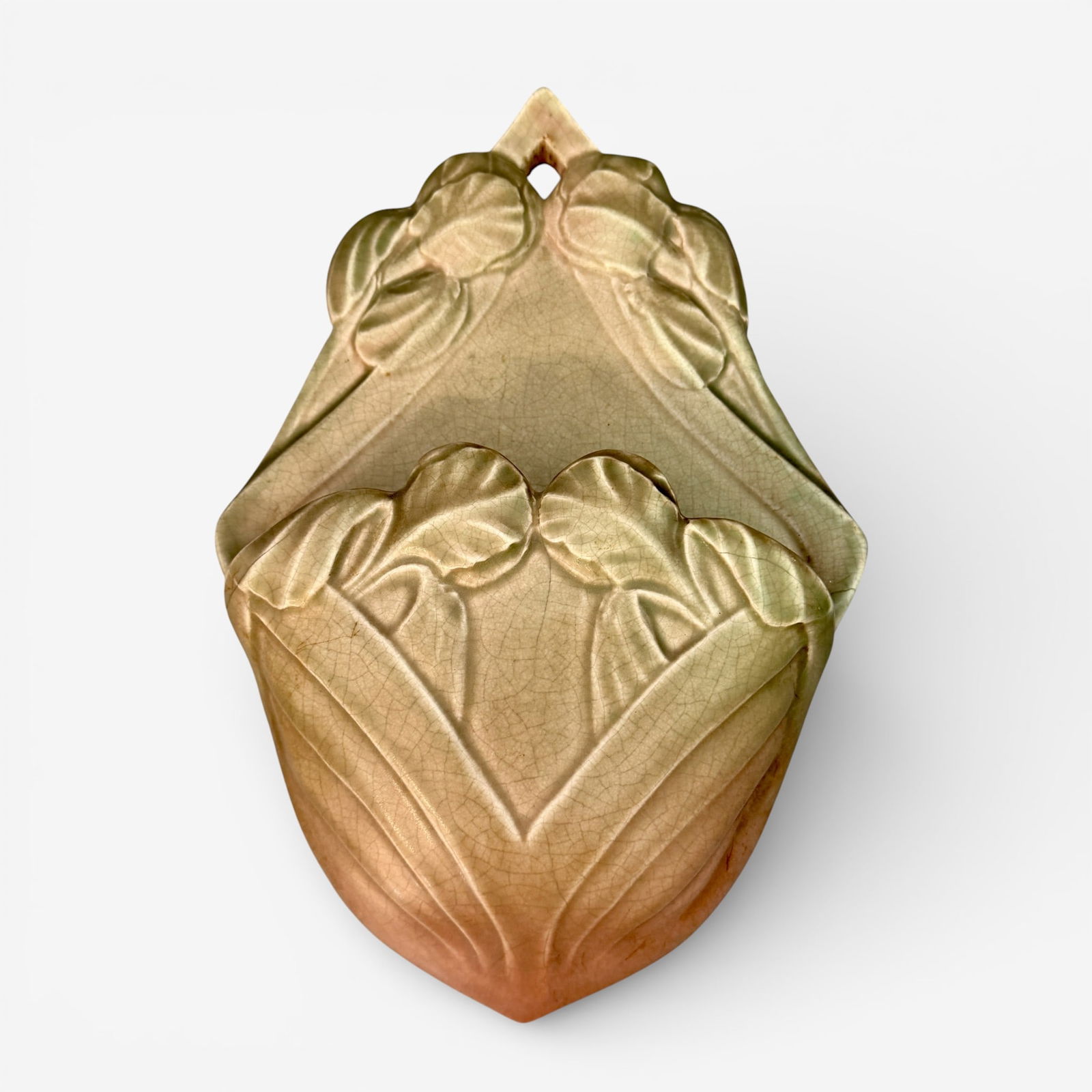 Rookwood iris wall pocket, rose over green, 1917 (1 of 7)