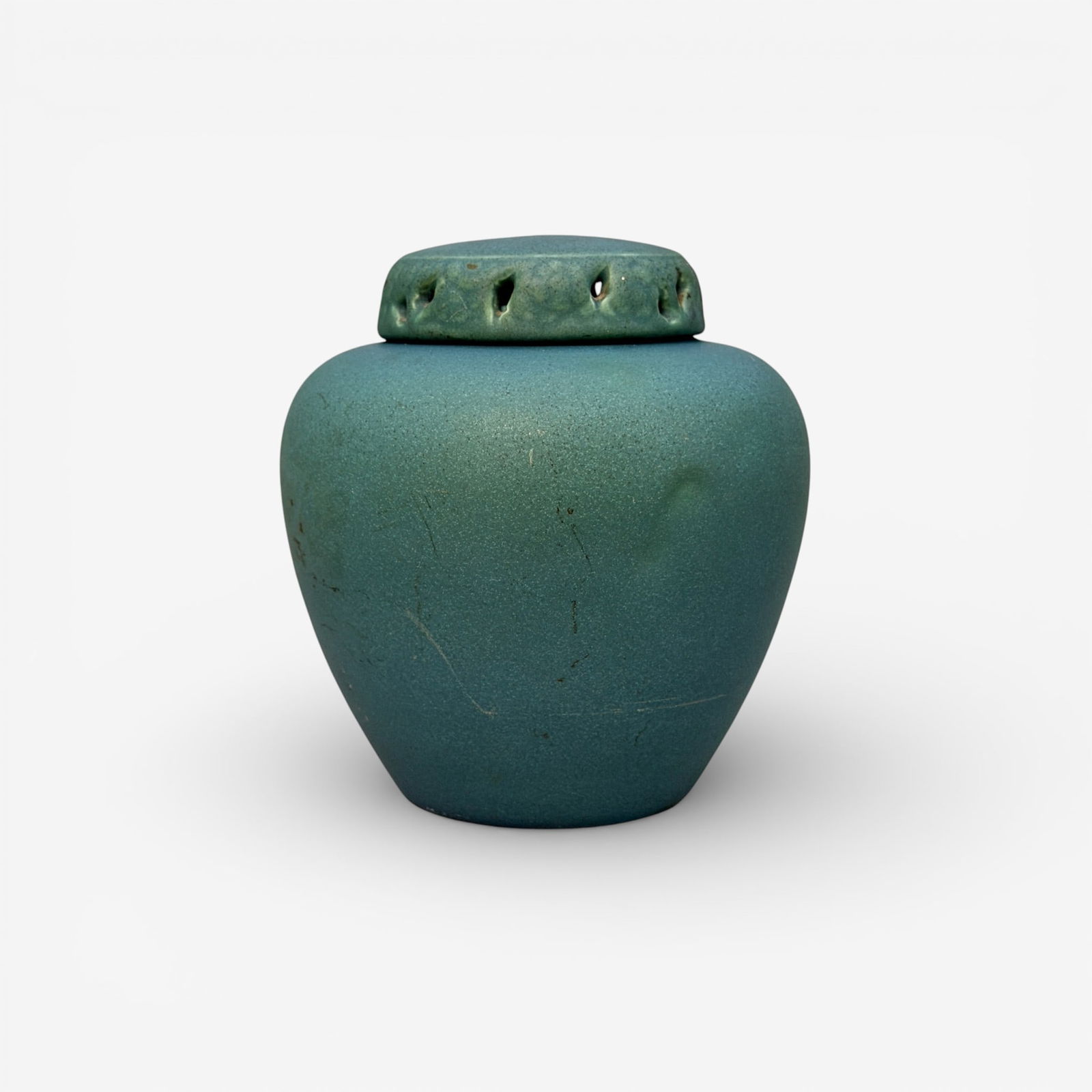 Rookwood covered scent jar, blue mat, 1908 (1 of 6)