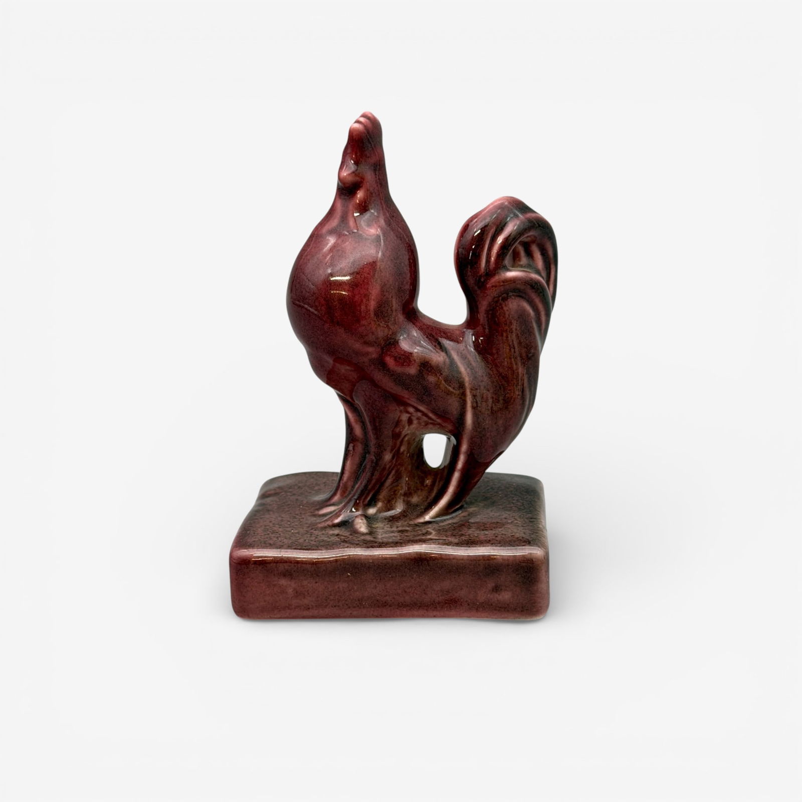 Rookwood Rooster paperweight, glossy maroon, 1958 (1 of 6)