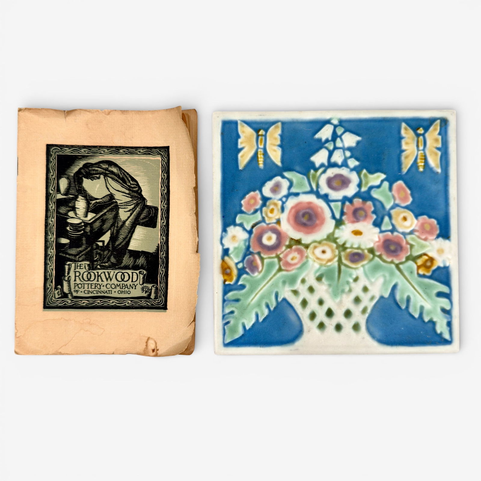 Rookwood polychromed Flower Basket trivet, 1929. (1 of 5)