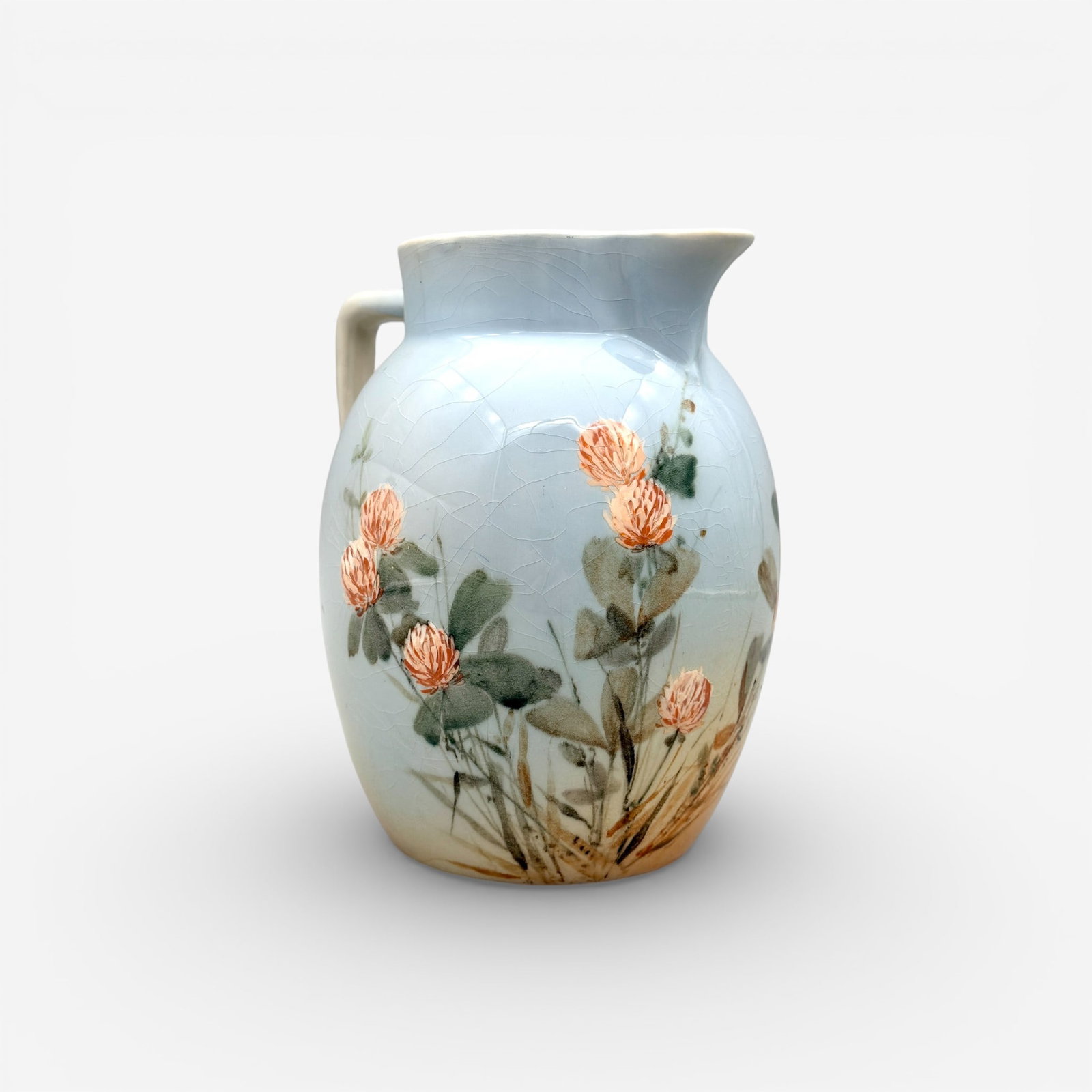 Rookwood Cameo glaze pitcher, floral, Abel, 1890 (1 of 5)