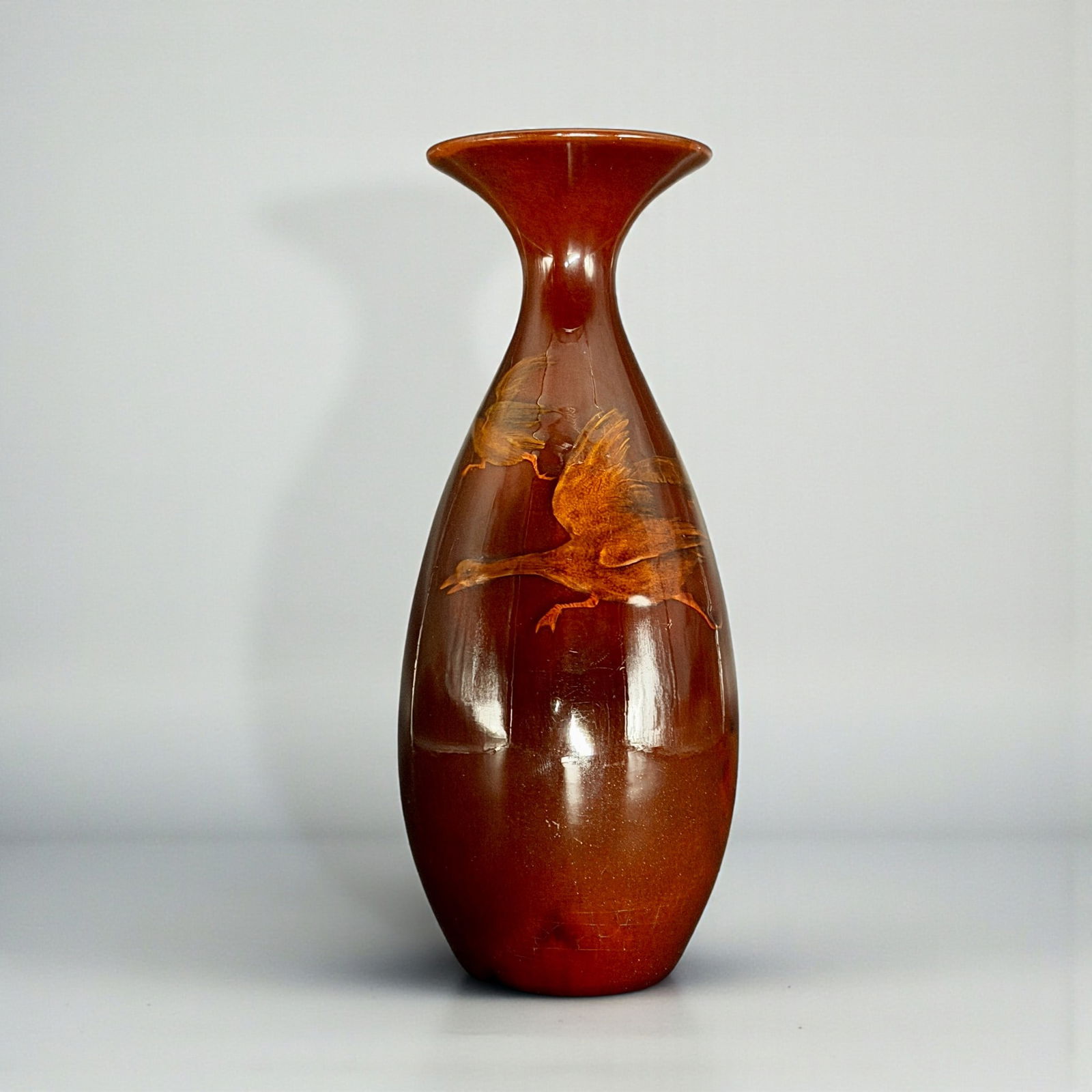 Rookwood Goldstone vase, geese, Wilcox, 1894 (1 of 8)