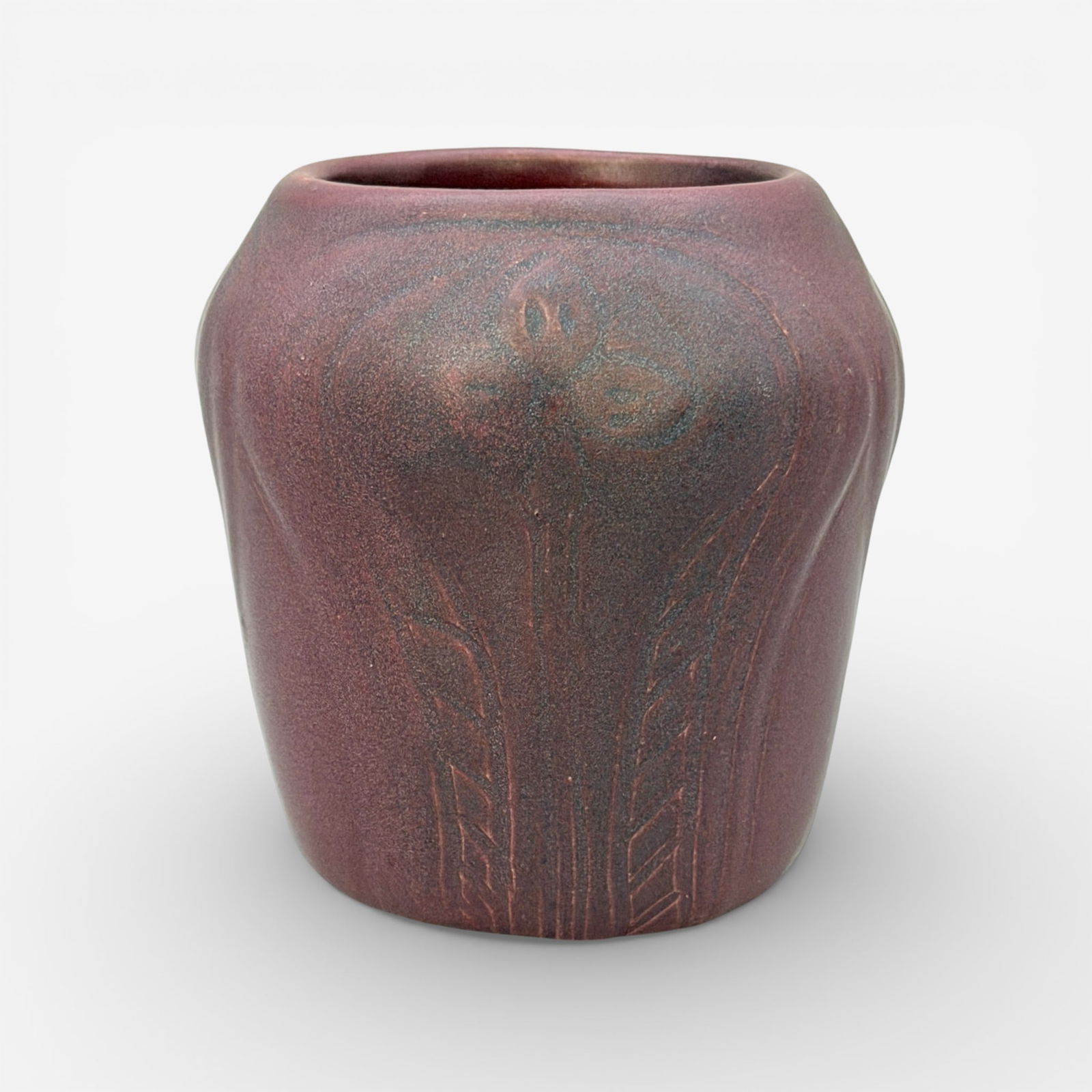 Van Briggle vase, peacock feathers, Mulberry glaze. (1 of 9)