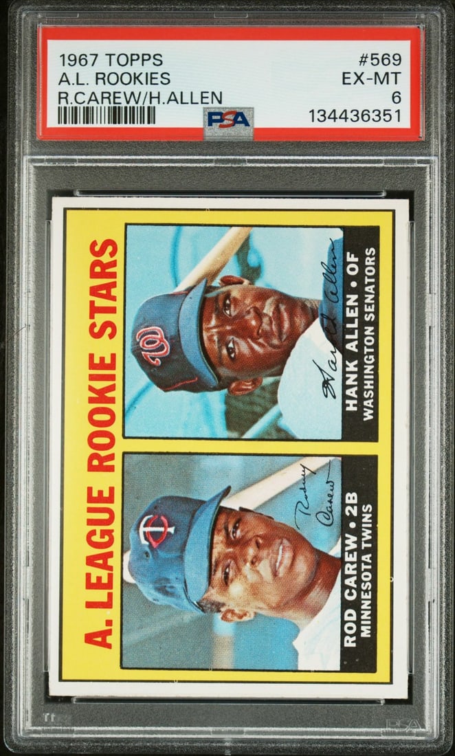 1967 Topps 569 A.L. Rookies R.Carew/H.Allen PSA 6: 1967 Topps 569 A.L. Rookies R.Carew/H.Allen PSA 6