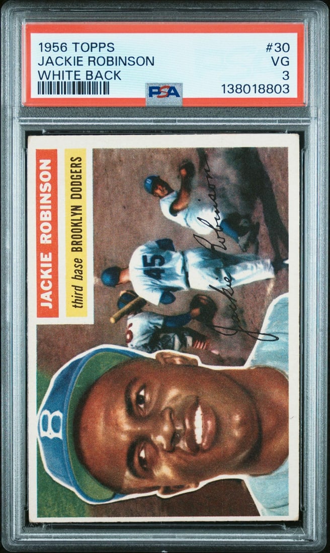 1956 Topps 30 Jackie Robinson White Back PSA 3: 1956 Topps 30 Jackie Robinson White Back PSA 3
