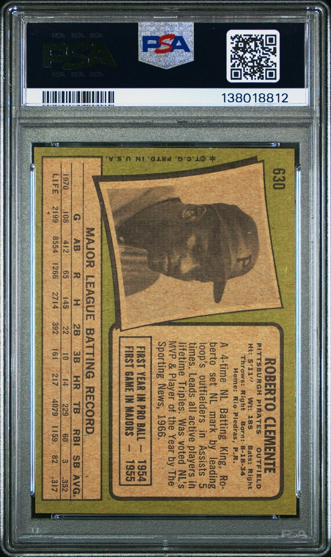 1971 Topps 630 Roberto Clemente PSA 5 - 2